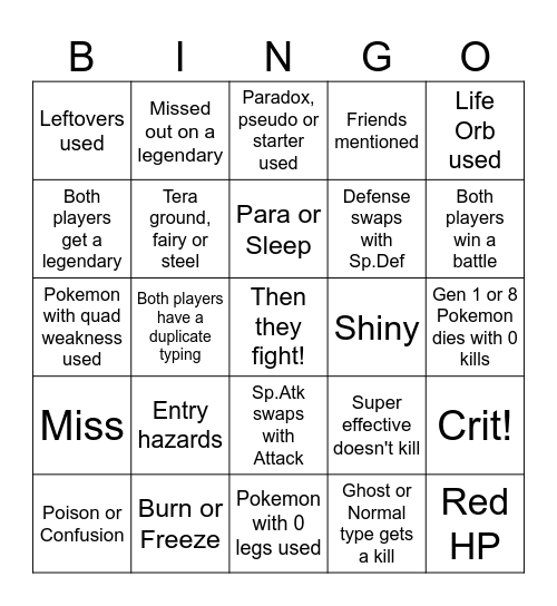 ShadyP, FLIP stats Bingo Card