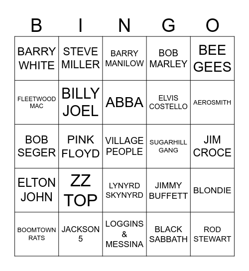 1970's MUSIC BINGO Card