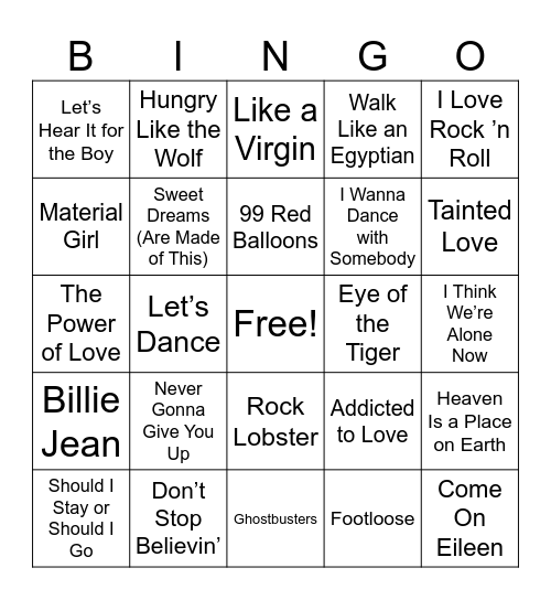 Cassette Jams & Bingo Slams- 1980's Bingo Card