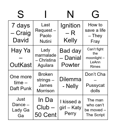 BEST HITS OF THE 2000s Bingo Card