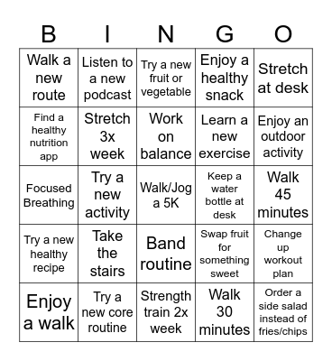 Summer Health and Fitness Bingo Card