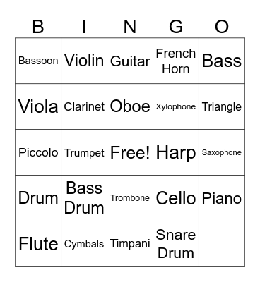 Instrument Bingo Card