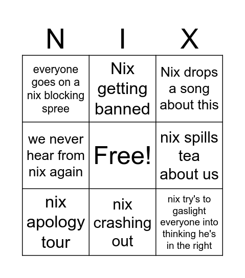 Nix Bingo Card