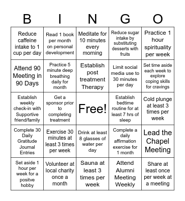 SMART Goals Bingo Card