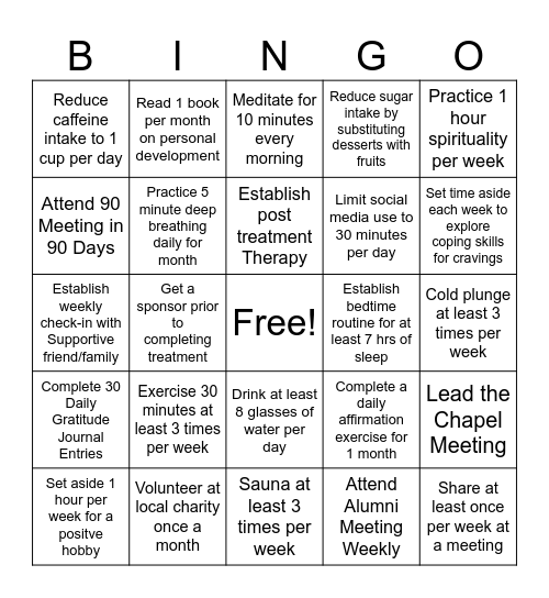 SMART Goals Bingo Card