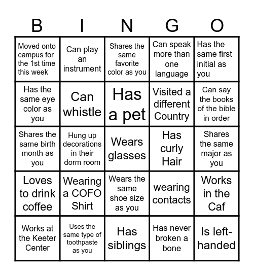 Meet and Greet Bingo Card