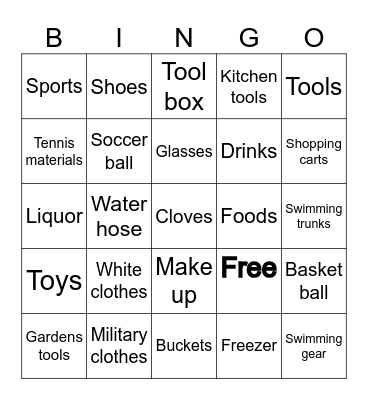 Shopping hunt Bingo Card