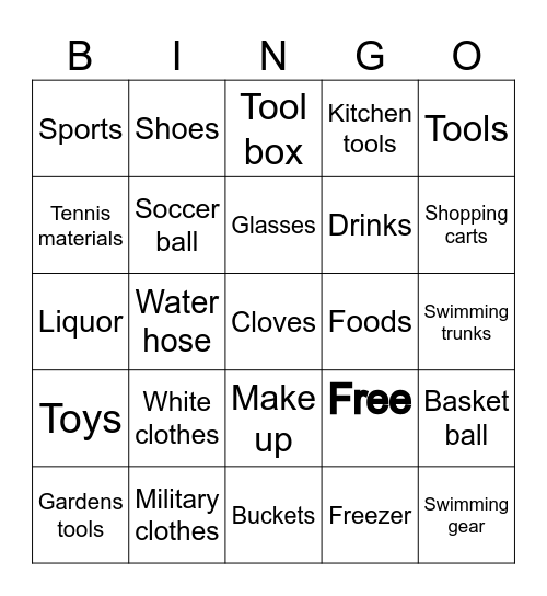Shopping hunt Bingo Card