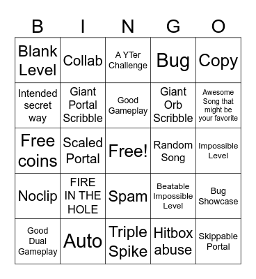 Recent Tab Bingo (Geometry Dash) Bingo Card