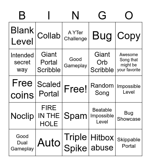 Recent Tab Bingo (Geometry Dash) Bingo Card