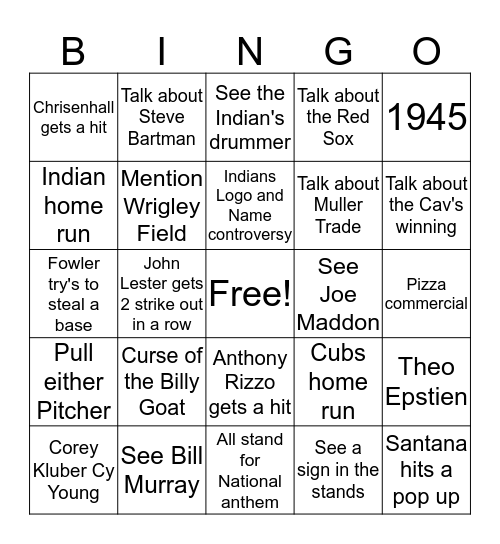 2016 World Series Bingo Card