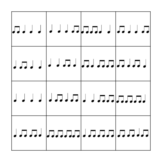 Rhythm Bingo - Level 1 Bingo Card