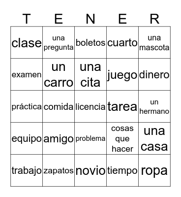 Cosas que tenemos Bingo Card