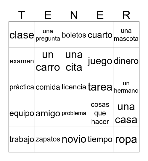 Cosas que tenemos Bingo Card