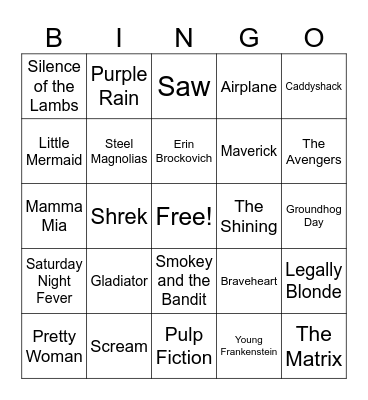 Movie Bingo Card