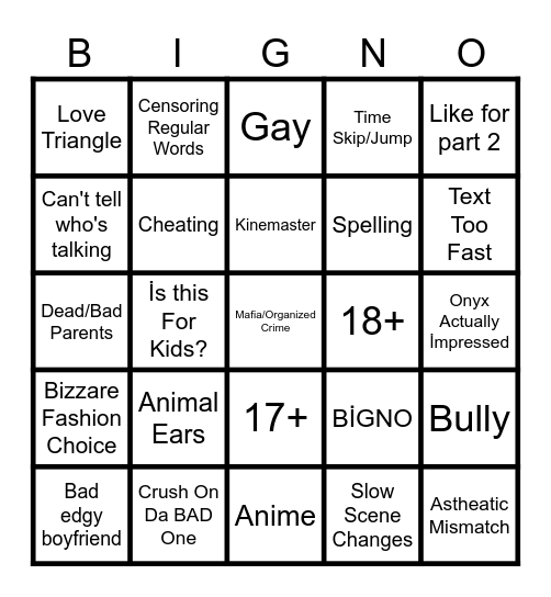 GACHA LİFE MOVİE BİNGO Bingo Card