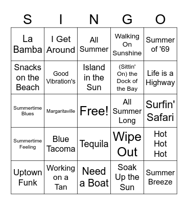 Summer Singo Bingo Card