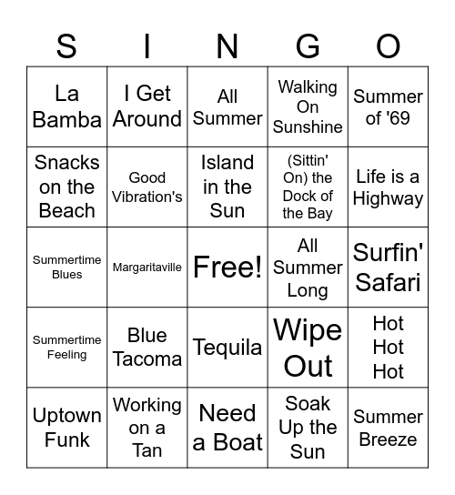 Summer Singo Bingo Card