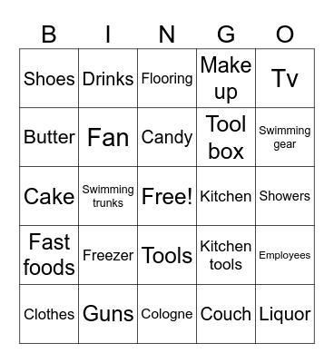 Shopping hunt Bingo Card