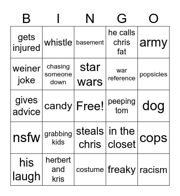 Family Guy Herbert Edition Bingo Card