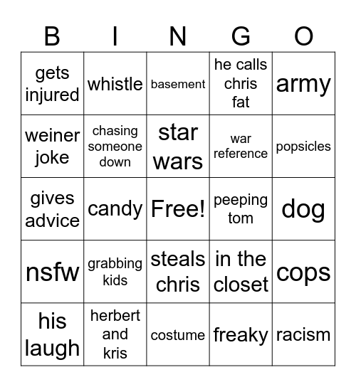 Family Guy Herbert Edition Bingo Card
