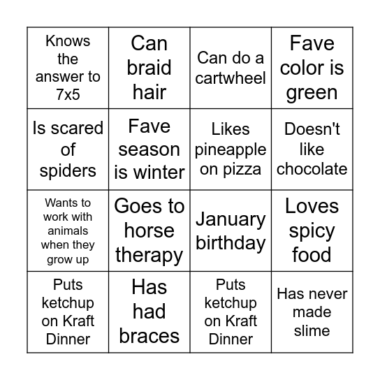 Get To Know You! Bingo Card