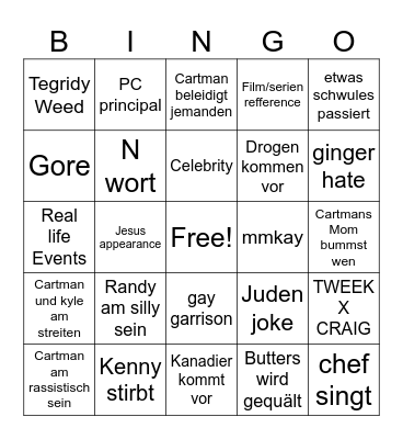South Park Bingo Card