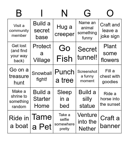 Minecraft Community Bingo Card