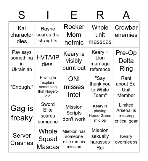 TFS Bingo Card