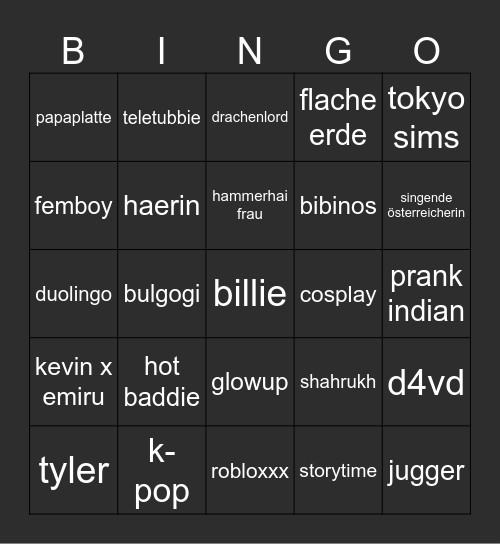 Femboi Flori Bingo Card