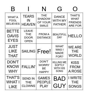 GRAMMY SONG OF THE YEAR Bingo Card