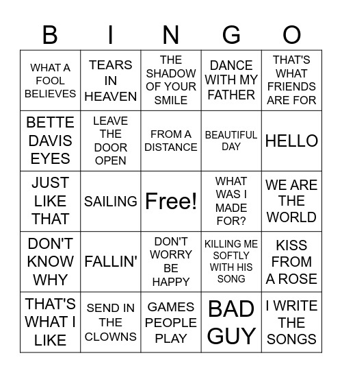 GRAMMY SONG OF THE YEAR Bingo Card