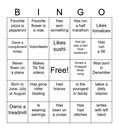 Get to Know You Bingo Card