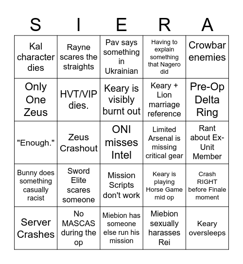 TFS Bingo Card