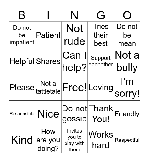 A Great Classmate Is... Bingo Card