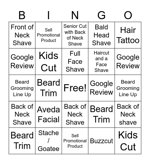 Barber Bingo Card