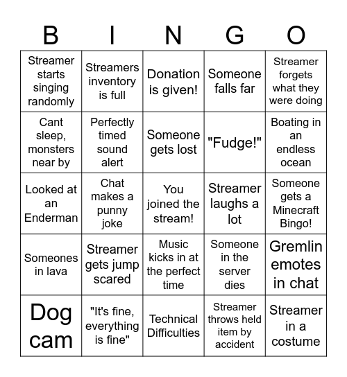 Minecraft Viewer Bingo Card