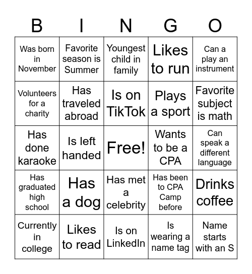 Networking Bingo Card