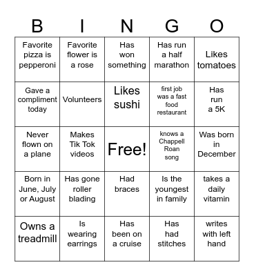 Get to Know You Bingo Card