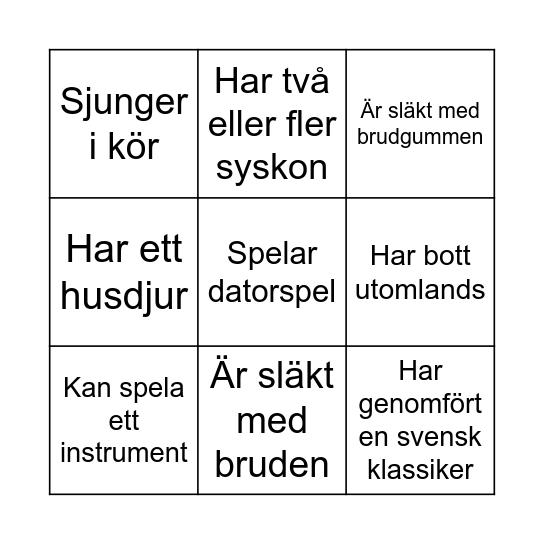 MINGELBINGO - Hitta någon som... Bingo Card