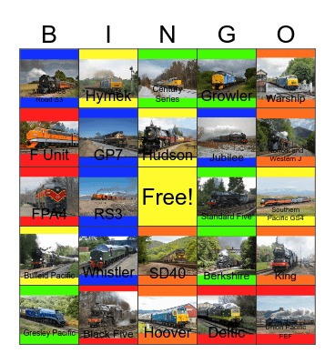 Live Train Action for Kids Bingo Card