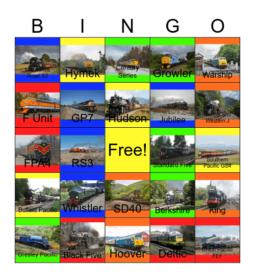 Live Train Action for Kids Bingo Card