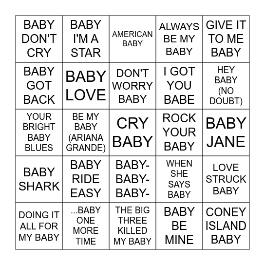 BABY BABE Bingo Card