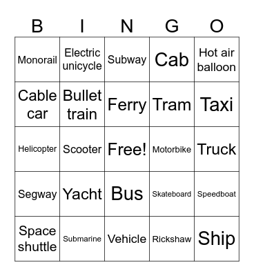 U7 TRANSPORTATION Bingo Card