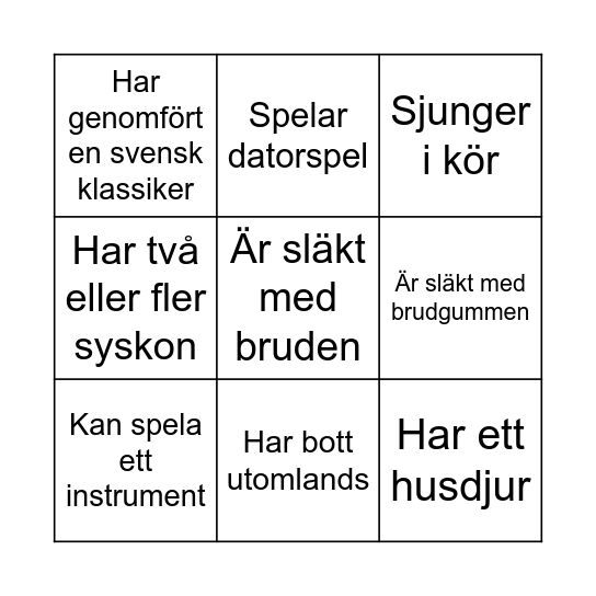 MINGELBINGO - Hitta någon som... Bingo Card