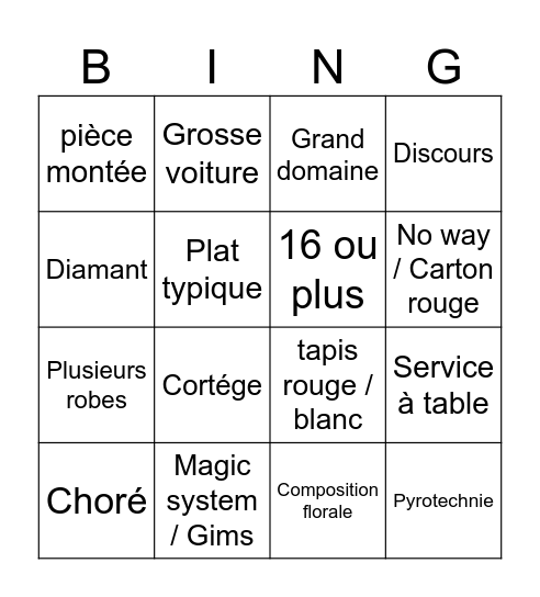 4 mariage pour une lune de miel Bingo Card