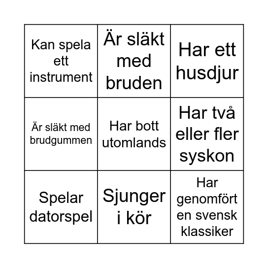 MINGELBINGO - Hitta någon som Bingo Card