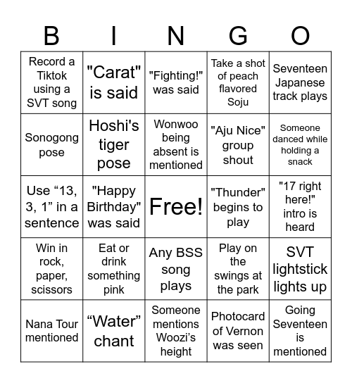 Seventeen Bingo Card