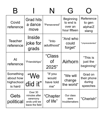 Graduation 2025 Bingo Card