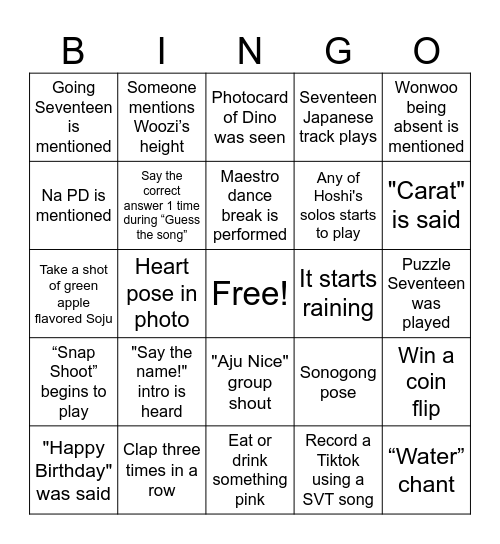 Seventeen Bingo Card
